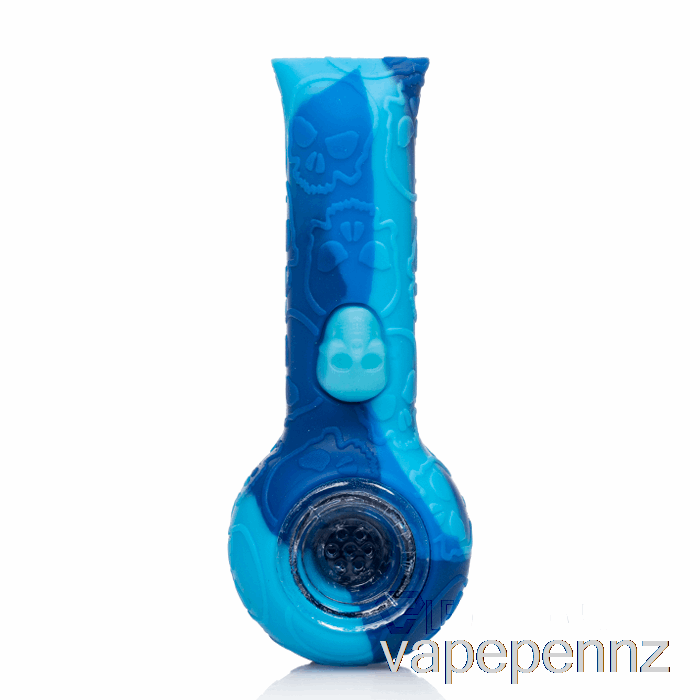 Stratus Silicone Skull Hand Pipe Marble Blue (Baby Blue / Blue) VAPE NZ